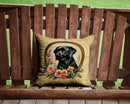 Black Labrador Retriever and Flowers Throw Pillow - 14x14 Decorative Pillow – Art for Your Home & Patio