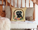 Black Labrador Retriever and Flowers Throw Pillow - 14x14 Decorative Pillow – Art for Your Home & Patio