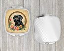 Black Labrador Retriever and Flowers Compact Mirror – Stylish Purse Mirror with Artistic Covers