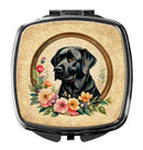 Black Labrador Retriever and Flowers Compact Mirror – Stylish Purse Mirror with Artistic Covers