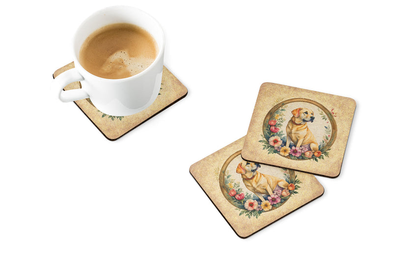 Yellow Labrador Retriever and Flowers Foam Coasters