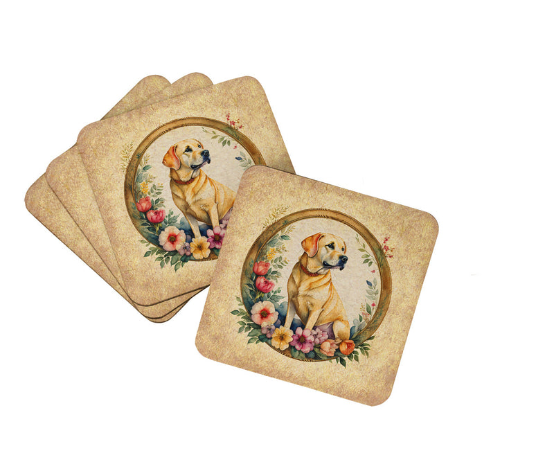 Yellow Labrador Retriever and Flowers Foam Coasters