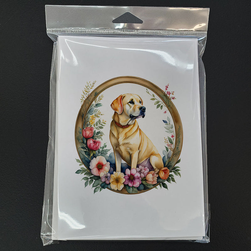 Yellow Labrador Retriever and Flowers Greeting Cards and Envelopes Pack of 8