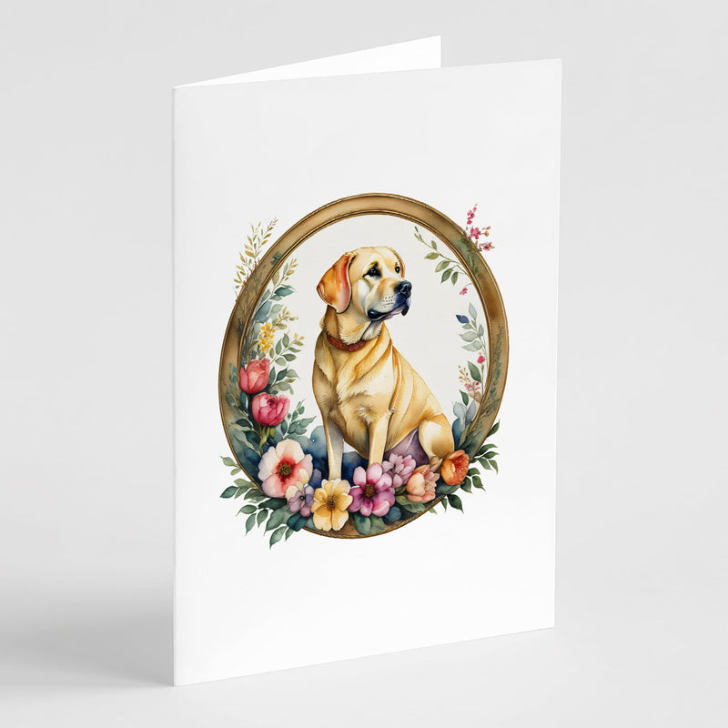 Yellow Labrador Retriever and Flowers Greeting Cards and Envelopes Pack of 8