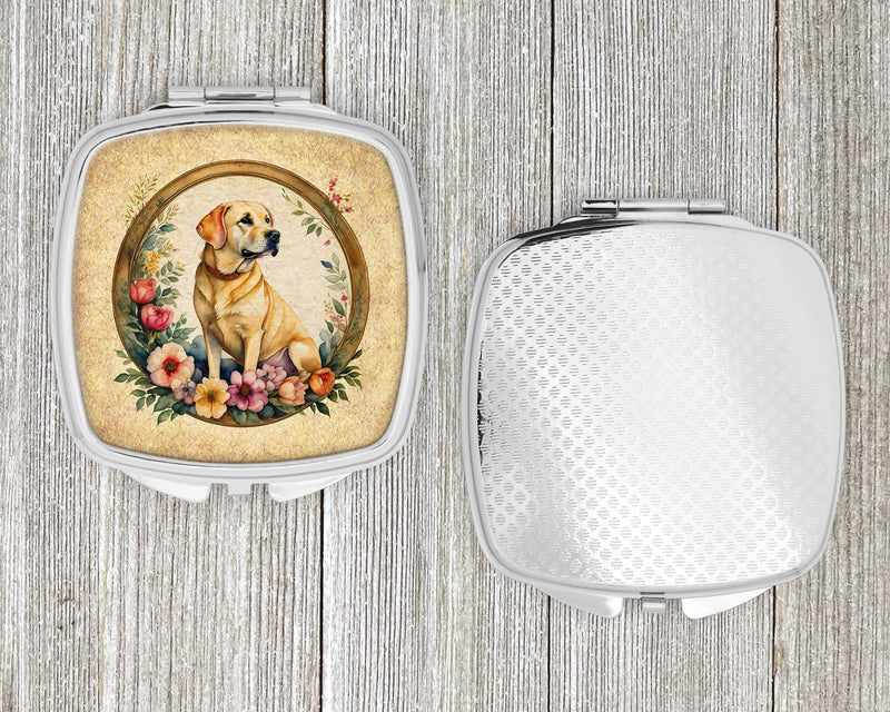 Yellow Labrador Retriever and Flowers Compact Mirror