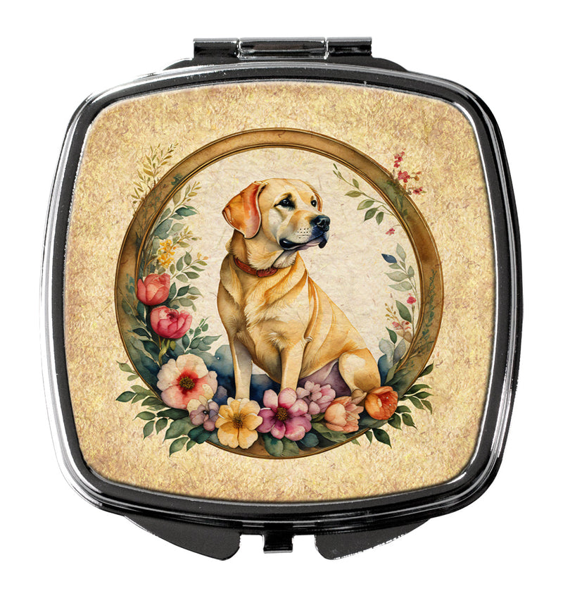 Yellow Labrador Retriever and Flowers Compact Mirror