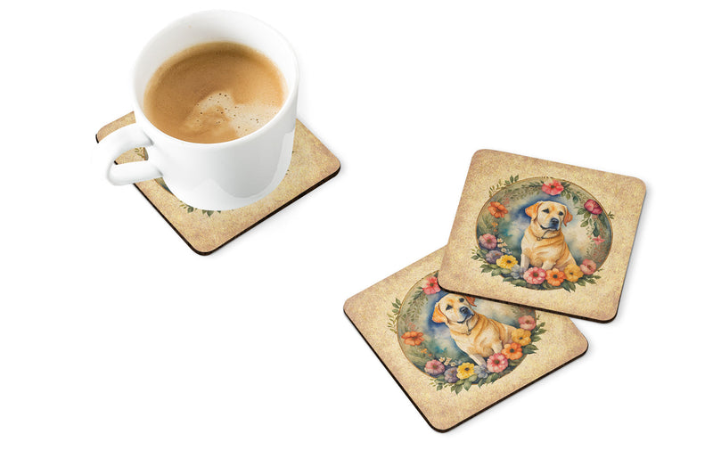 Yellow Labrador Retriever and Flowers Foam Coasters