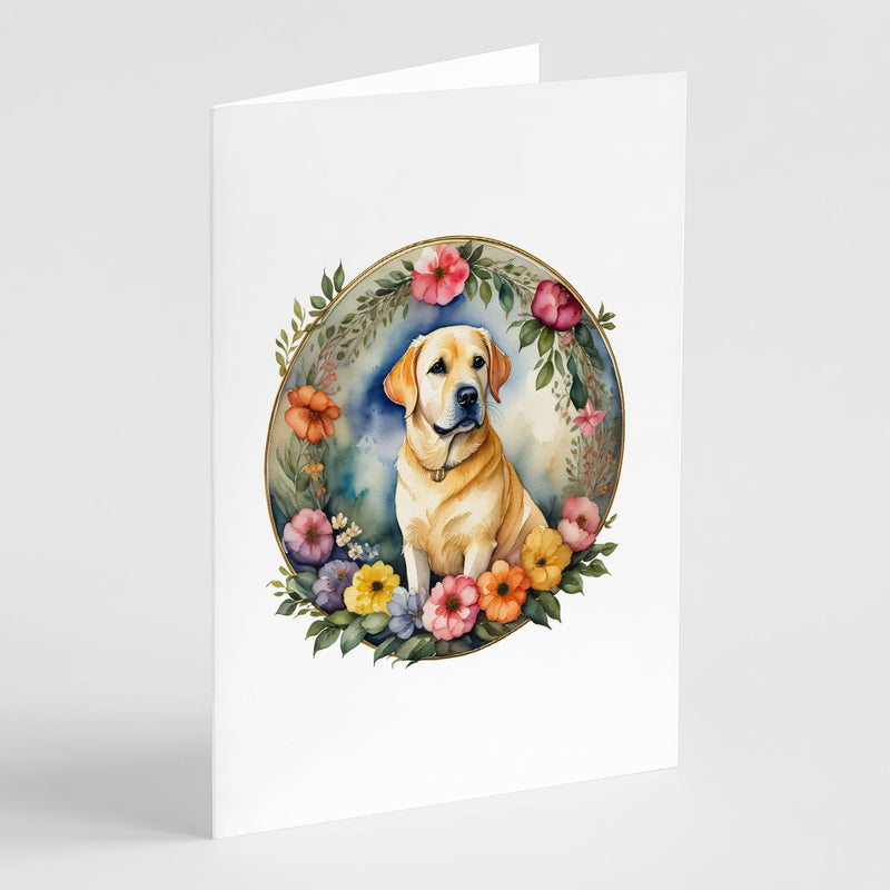 Yellow Labrador Retriever and Flowers Greeting Cards and Envelopes Pack of 8