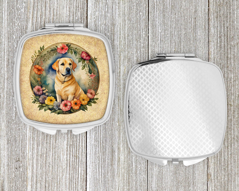 Yellow Labrador Retriever and Flowers Compact Mirror