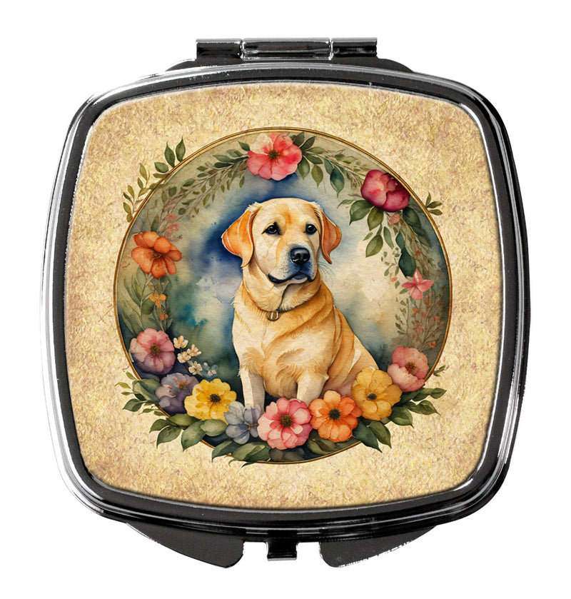 Yellow Labrador Retriever and Flowers Compact Mirror