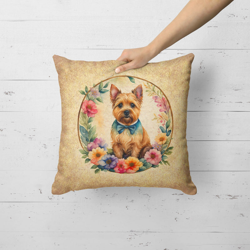 Norwich Terrier and Flowers Fabric Decorative Pillow
