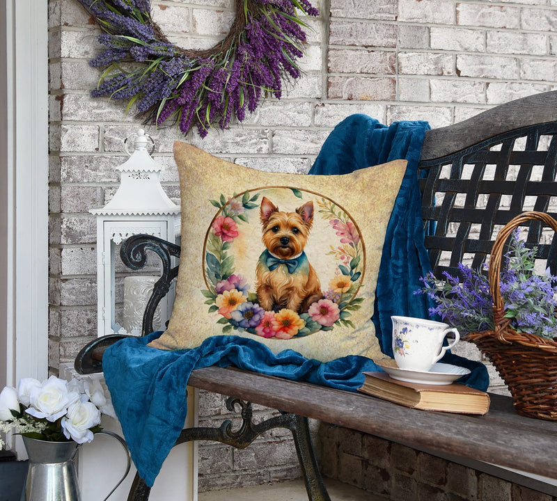 Norwich Terrier and Flowers Fabric Decorative Pillow