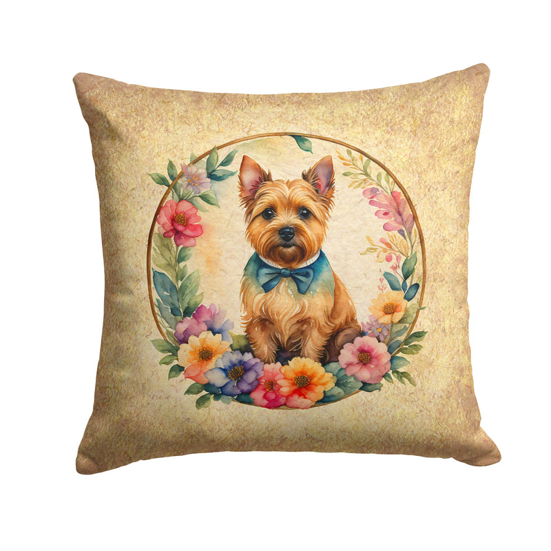 Norwich Terrier and Flowers Fabric Decorative Pillow