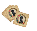 Black Poodle and Flowers Coasters - Set of 4 Lightweight Foam, Absorbent Drink Coasters