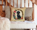 Black Poodle and Flowers Throw Pillow - 14x14 Decorative Pillow – Art for Your Home & Patio