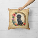 Black Poodle and Flowers Fabric Decorative Pillow