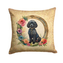 Black Poodle and Flowers Fabric Decorative Pillow