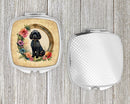 Black Poodle and Flowers Compact Mirror – Stylish Purse Mirror with Artistic Covers