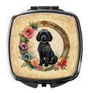 Black Poodle and Flowers Compact Mirror – Stylish Purse Mirror with Artistic Covers