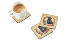 Black Pug and Flowers Coasters - Set of 4 Lightweight Foam, Absorbent Drink Coasters