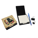 Black Pug and Flowers PU Leather Note Paper Holder