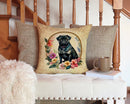 Black Pug and Flowers Throw Pillow - 14x14 Decorative Pillow – Art for Your Home & Patio