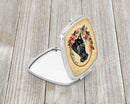 Black Pug and Flowers Compact Mirror – Stylish Purse Mirror with Artistic Covers
