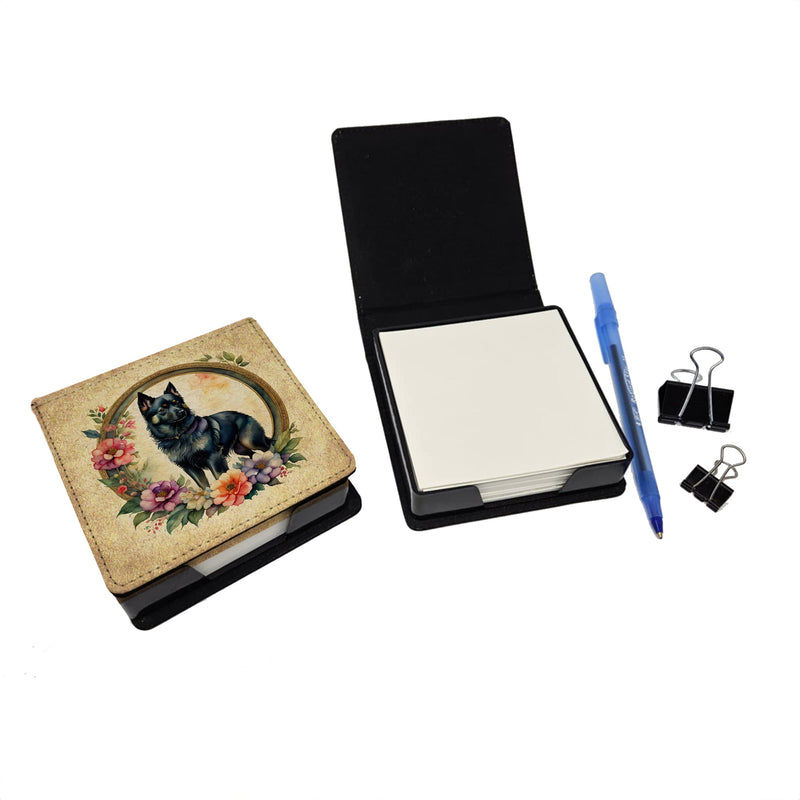 Schipperke and Flowers PU Leather Note Paper Holder