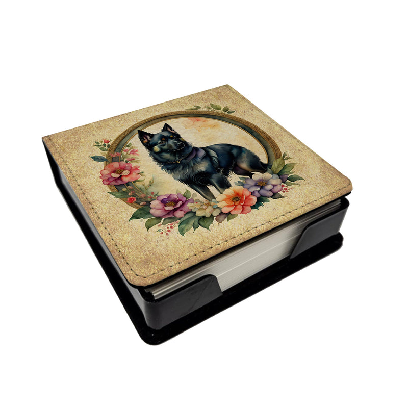 Schipperke and Flowers PU Leather Note Paper Holder