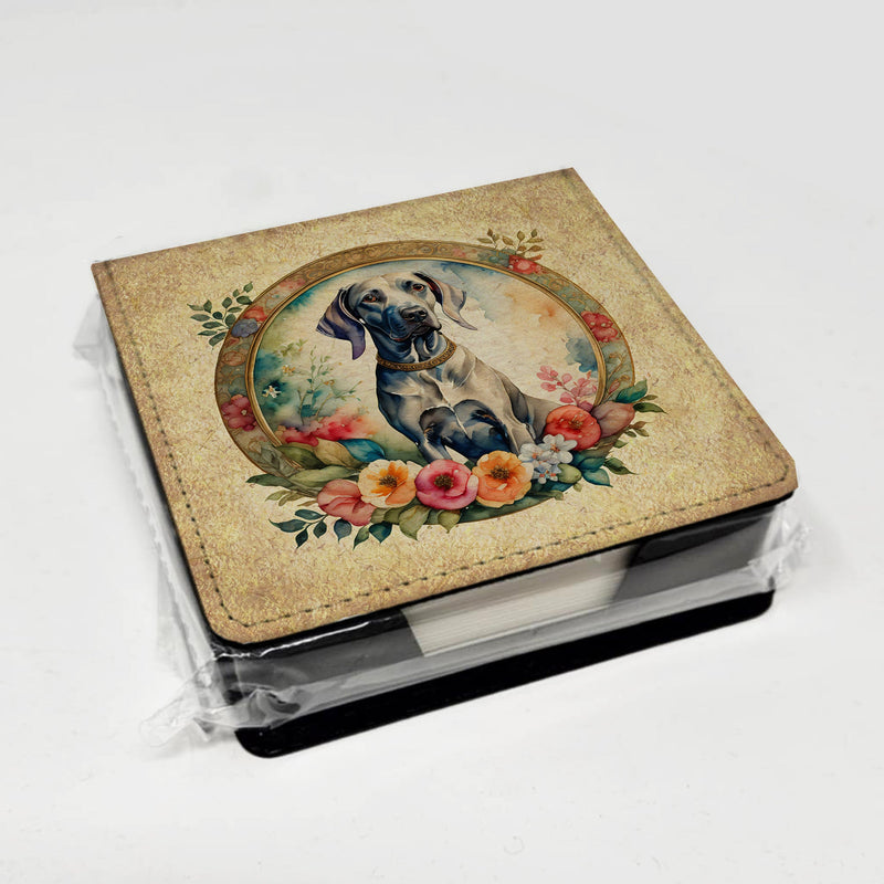 Weimaraner and Flowers PU Leather Note Paper Holder