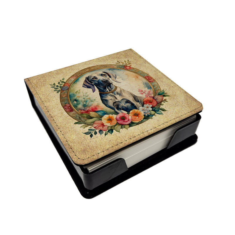 Weimaraner and Flowers PU Leather Note Paper Holder