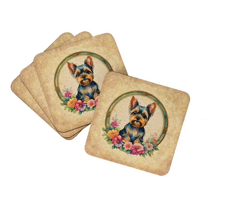 Yorkshire Terrier and Flowers Foam Coasters