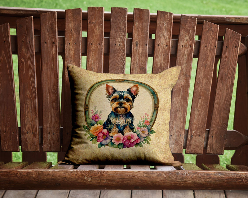 Yorkshire Terrier and Flowers Fabric Decorative Pillow