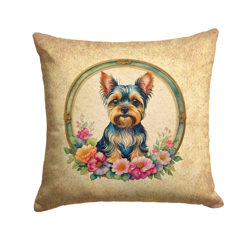 Yorkshire Terrier and Flowers Fabric Decorative Pillow