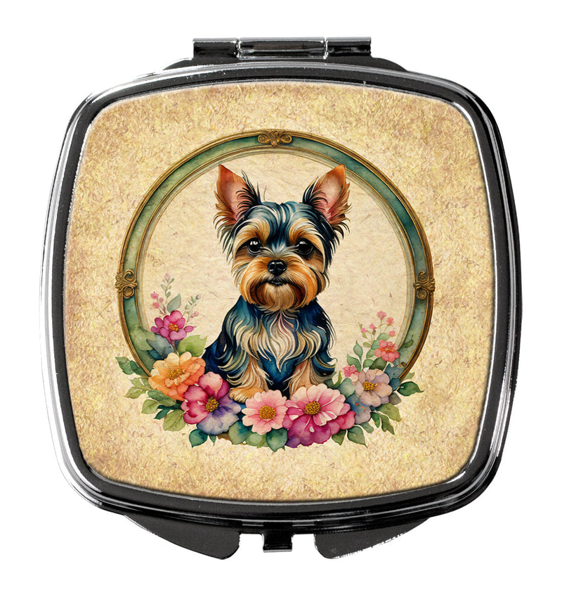 Yorkshire Terrier and Flowers Compact Mirror