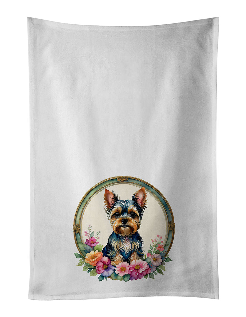 Yorkshire Terrier and Flowers Kitchen Towel Set of 2