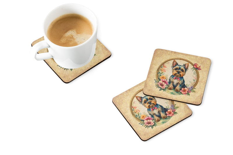 Yorkshire Terrier and Flowers Foam Coasters