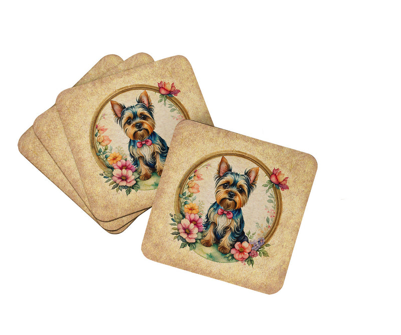 Yorkshire Terrier and Flowers Foam Coasters