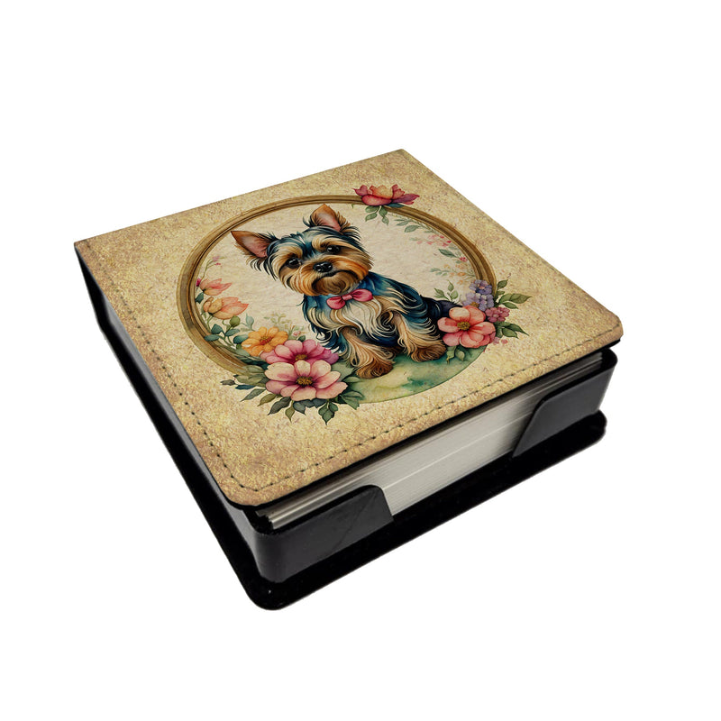 Yorkshire Terrier and Flowers PU Leather Note Paper Holder