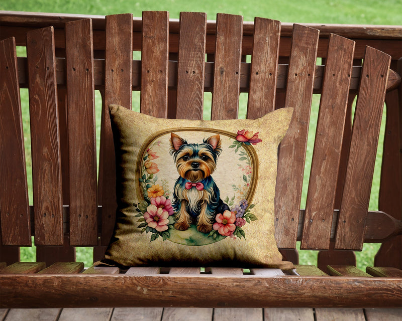 Yorkshire Terrier and Flowers Fabric Decorative Pillow