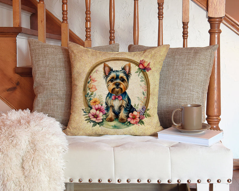 Yorkshire Terrier and Flowers Fabric Decorative Pillow