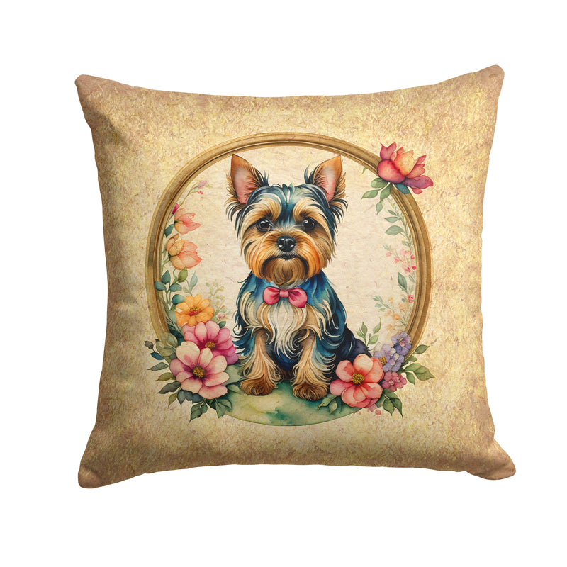 Yorkshire Terrier and Flowers Fabric Decorative Pillow