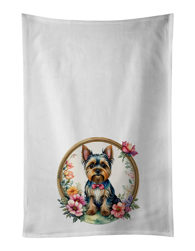 Yorkshire Terrier and Flowers Kitchen Towel Set of 2