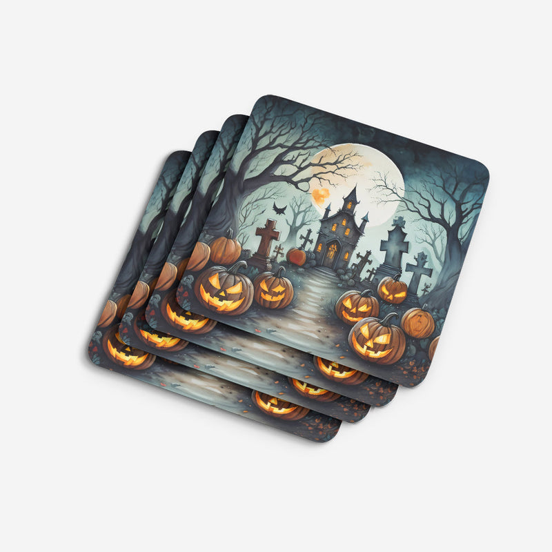 Graveyard Spooky Halloween Foam Coaster Set of 4