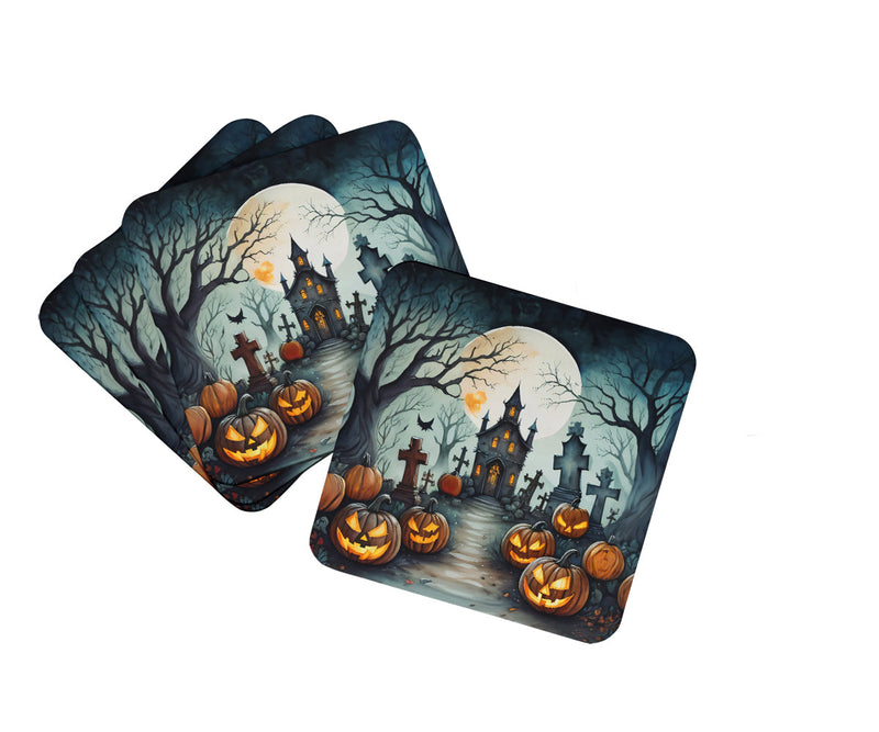 Graveyard Spooky Halloween Foam Coaster Set of 4