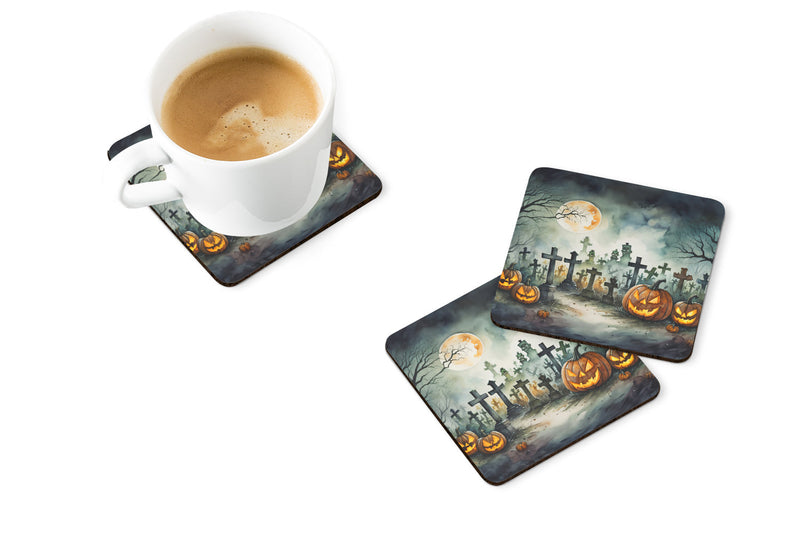 Graveyard Spooky Halloween Foam Coaster Set of 4