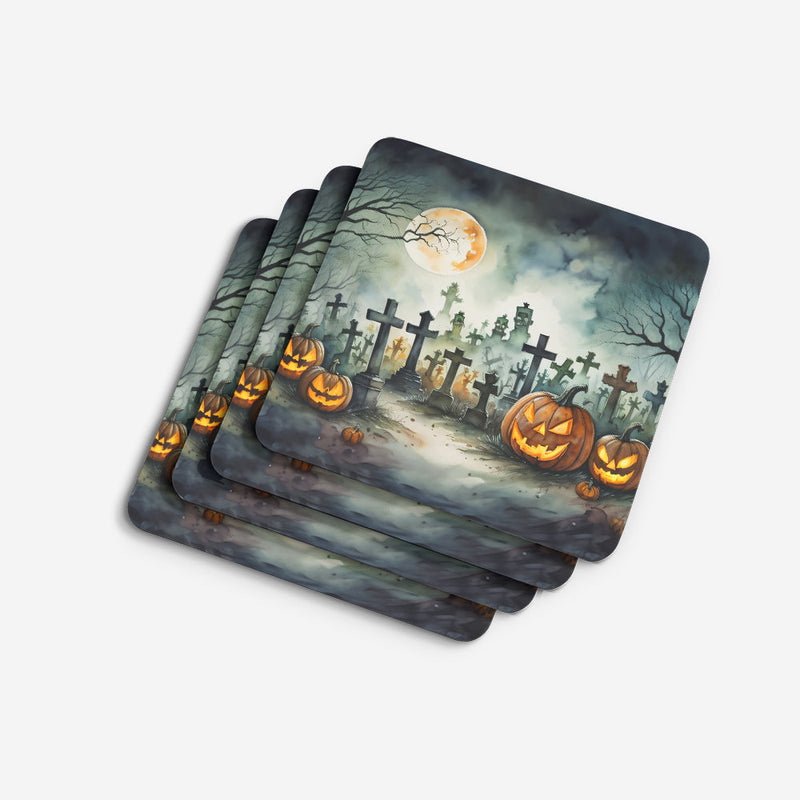 Graveyard Spooky Halloween Foam Coaster Set of 4