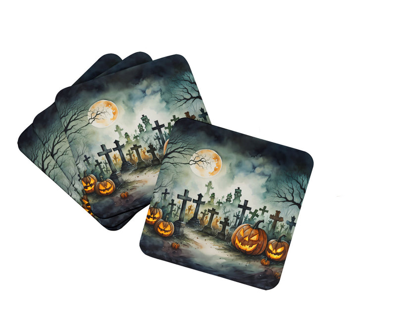 Graveyard Spooky Halloween Foam Coaster Set of 4