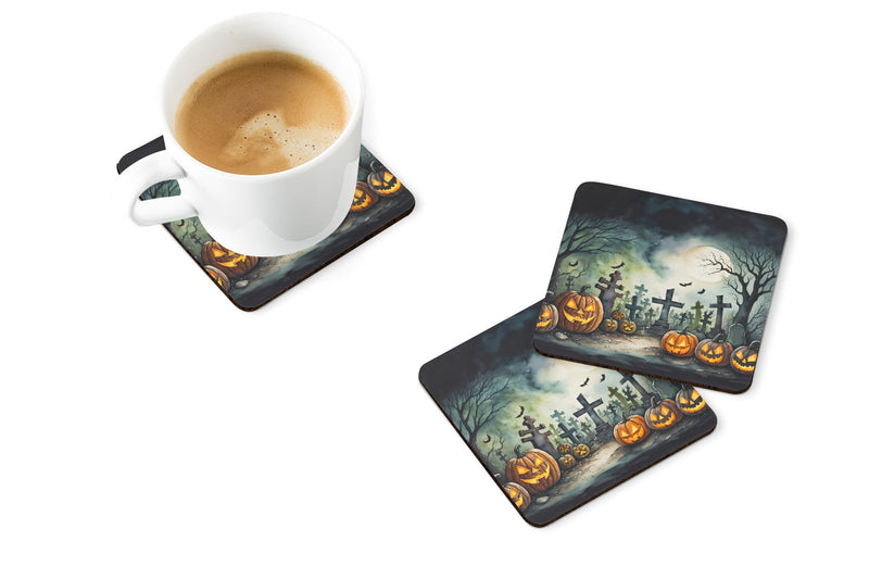 Graveyard Spooky Halloween Foam Coaster Set of 4