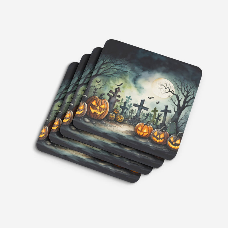 Graveyard Spooky Halloween Foam Coaster Set of 4